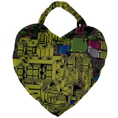 Technology Circuit Board Giant Heart Shaped Tote by Sapixe