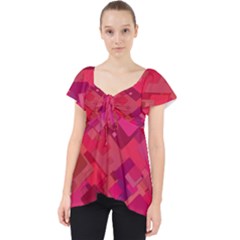 Red Background Pattern Square Lace Front Dolly Top by Sapixe