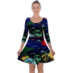Tumble Weed And Blue Rose Quarter Sleeve Skater Dress by bestdesignintheworld