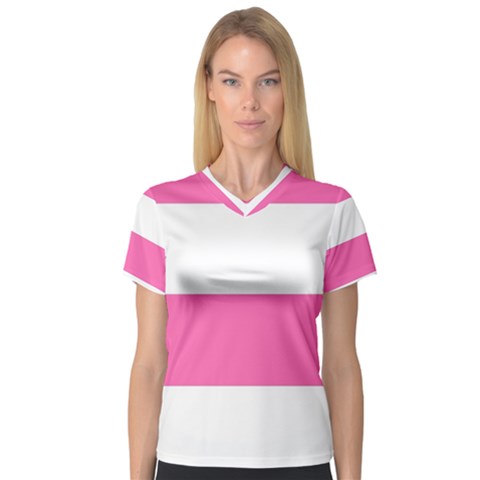 Horizontal Pink White Stripe Pattern Striped V-neck Sport Mesh Tee by yoursparklingshop