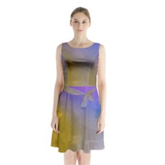 Abstract Smooth Background Sleeveless Waist Tie Chiffon Dress by Modern2018