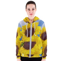 Sunflower Floral Yellow Blue Sky Flowers Photography Women s Zipper Hoodie by yoursparklingshop