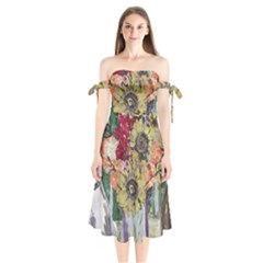 Sunflowers And Lamp Shoulder Tie Bardot Midi Dress by bestdesignintheworld