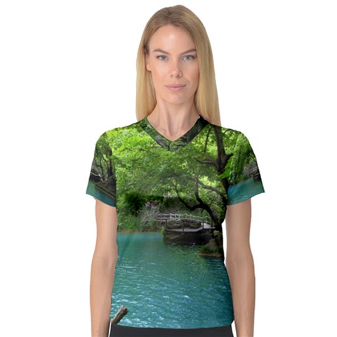 Backgrounds List Of Lake Background Beautiful Waterfalls Nature V-neck Sport Mesh Tee by Modern2018