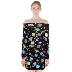 Space Pattern Long Sleeve Off Shoulder Dress by Valentinaart
