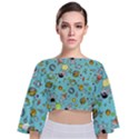 Space Pattern Tie Back Butterfly Sleeve Chiffon Top View1
