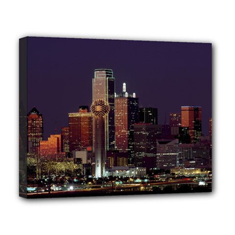 Dallas Texas Skyline Dusk Usa Deluxe Canvas 20  X 16   by Simbadda