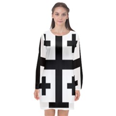 Black Jerusalem Cross  Long Sleeve Chiffon Shift Dress  by abbeyz71