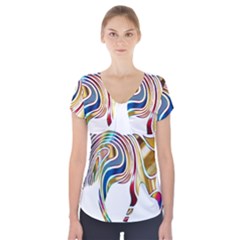 Horse Equine Psychedelic Abstract Short Sleeve Front Detail Top by Simbadda