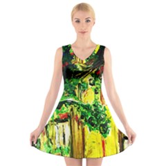 Old Tree And House With An Arch 2 V-neck Sleeveless Dress by bestdesignintheworld
