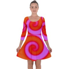 Swirl Orange Pink Abstract Quarter Sleeve Skater Dress by BrightVibesDesign