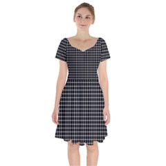 Black And White Optical Illusion Dots And Lines Short Sleeve Bardot Dress by PodArtist