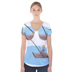 Fishing Fish Fisherman Boat Mare Short Sleeve Front Detail Top by Sapixe