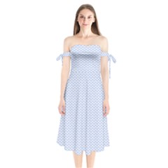 Alice Blue White Kisses In English Country Garden Shoulder Tie Bardot Midi Dress by PodArtist