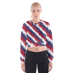 Ny Usa Candy Cane Skyline In Red White & Blue Cropped Sweatshirt by PodArtist