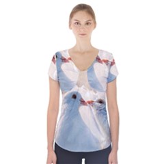 Doves In Love Short Sleeve Front Detail Top by FunnyCow