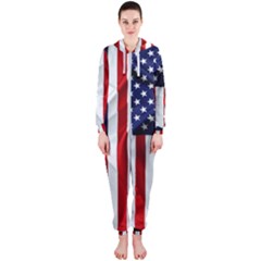 American Usa Flag Vertical Hooded Jumpsuit (ladies)  by FunnyCow