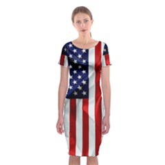 American Usa Flag Vertical Classic Short Sleeve Midi Dress by FunnyCow