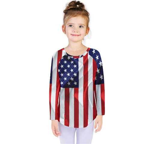 American Usa Flag Vertical Kids  Long Sleeve Tee by FunnyCow