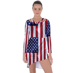 American Usa Flag Vertical Asymmetric Cut-out Shift Dress by FunnyCow