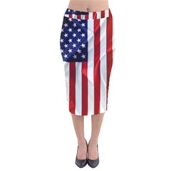 American Usa Flag Vertical Velvet Midi Pencil Skirt by FunnyCow