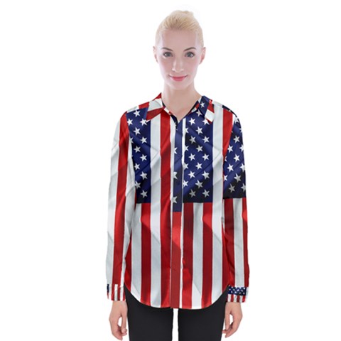 American Usa Flag Vertical Womens Long Sleeve Shirt by FunnyCow