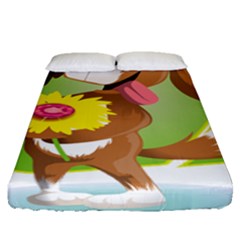 Dog Character Animal Flower Cute Fitted Sheet (queen Size) by Sapixe