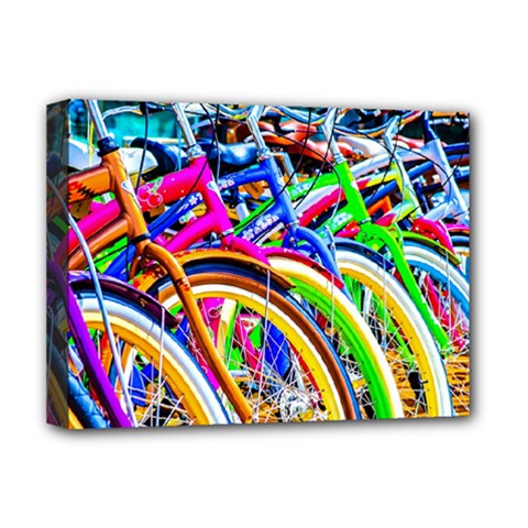 Colorful Bicycles In A Row Deluxe Canvas 16  X 12   by FunnyCow
