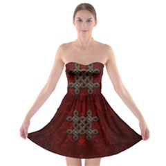 Decorative Celtic Knot On Dark Vintage Background Strapless Bra Top Dress by FantasyWorld7