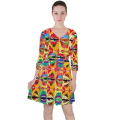 Colorful Shapes                                     Quarter Sleeve Ruffle Waist Dress by LalyLauraFLM