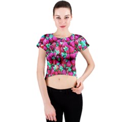 Pile Of Red Strawberries Crew Neck Crop Top by FunnyCow