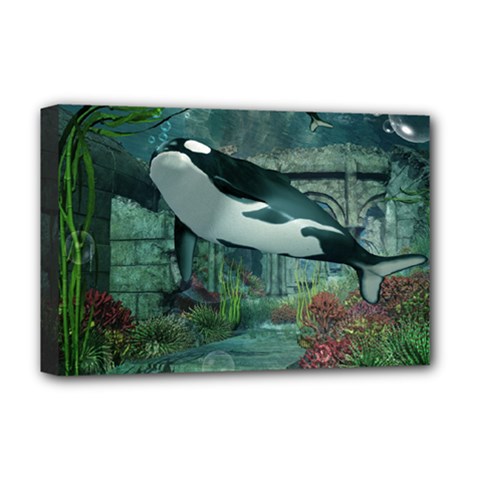 Wonderful Orca In Deep Underwater World Deluxe Canvas 18  X 12   by FantasyWorld7