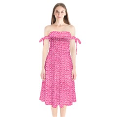 Knitted Wool Bright Pink Shoulder Tie Bardot Midi Dress by snowwhitegirl