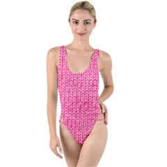 Knitted Wool Bright Pink High Leg Strappy Swimsuit by snowwhitegirl