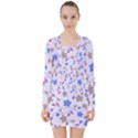 Blue Vintage Flowers V-neck Bodycon Long Sleeve Dress View1