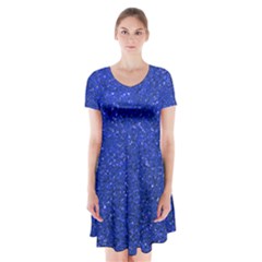 Blue Glitter Short Sleeve V-neck Flare Dress by snowwhitegirl