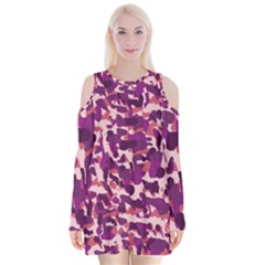 Pink Camo Velvet Long Sleeve Shoulder Cutout Dress by snowwhitegirl
