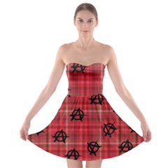 Red Plaid Anarchy Strapless Bra Top Dress by snowwhitegirl