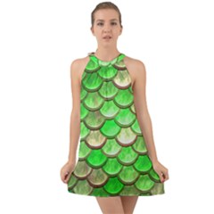 Green Mermaid Scale Halter Tie Back Chiffon Dress by snowwhitegirl