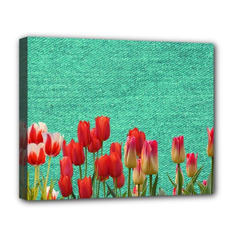 Green Denim Flowers Deluxe Canvas 20  X 16   by snowwhitegirl