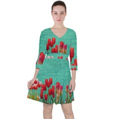 Green Denim Flowers Ruffle Dress by snowwhitegirl
