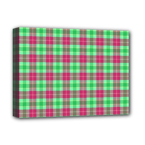 Pink Green Plaid Deluxe Canvas 16  X 12   by snowwhitegirl