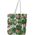 Flamingo Floral White Full Print Rope Handle Tote (Large) View1