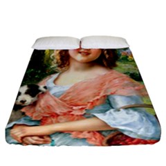 Girl With Dog Fitted Sheet (california King Size) by vintage2030