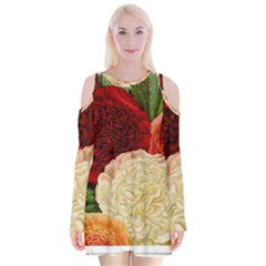 Flowers 1776584 1920 Velvet Long Sleeve Shoulder Cutout Dress by vintage2030