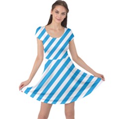 Oktoberfest Bavarian Blue And White Candy Cane Stripes Cap Sleeve Dress by PodArtist