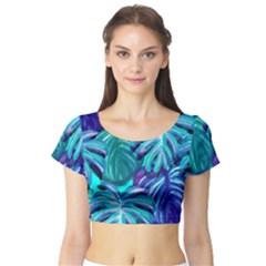 Leaves Tropical Palma Jungle Short Sleeve Crop Top by Sapixe