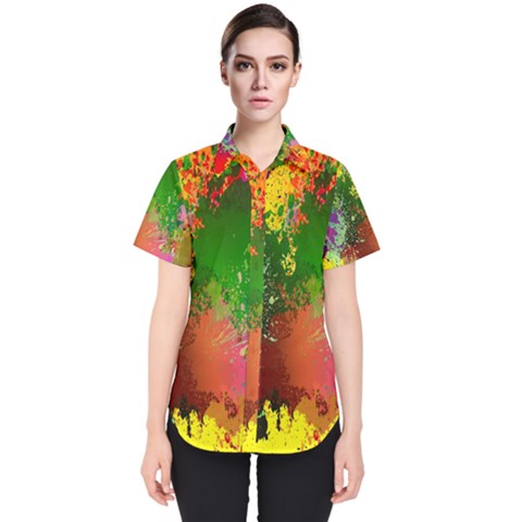 Embroidery Dab Color Spray Women s Short Sleeve Shirt by Sapixe