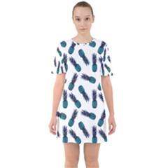 Pinapples Blue Sixties Short Sleeve Mini Dress by snowwhitegirl