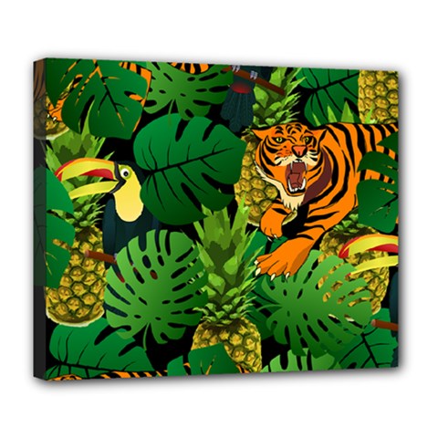 Tropical Pelican Tiger Jungle Black Deluxe Canvas 24  X 20  (stretched) by snowwhitegirl